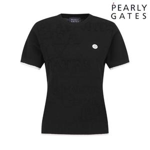 파리게이츠 (521E3SR101BK) 여성 배색 레이스 엠보 레터링 반팔 니트