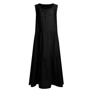 샵앤) 여성 민소매 3단 캉캉 루즈핏 롱 원피스 NTT-WDR-20747-블랙