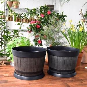 빈티지 플라스틱화분 오크통 K30 30x23cm(받침포함)