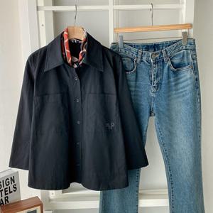 샵앤) 여성 카라넥 메르시 자수 7부소매 면 블라우스 DGB-WBL-4739-블랙