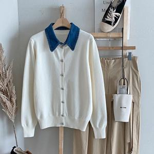 샵앤) 여성 데님 카라 라운드 단추 긴팔 가디건 DGB-WCD-4771-아이보리