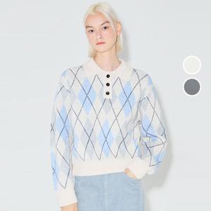 [버커루]여성 아가일 카라넥 루즈핏 니트 탑 B244KT530P