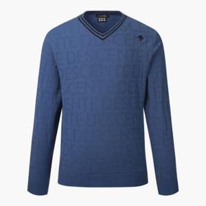 데상트골프티셔츠 JQS DP32MFKP93-BLUG 남성 타이포그래픽 브이넥 스웨터 / BLUE