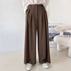 샵앤) 여성 뒷밴딩 뮤트핀턱 와이드 통 슬랙스 팬츠 NYS-WPT-4804-다크모카