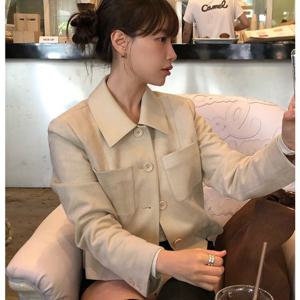 [올리브데올리브] 카라배색 스웨이드 크롭자켓 OH5XJ1690