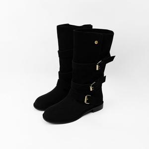 [신난다슈]여성 미들 부츠 2cm 여자 통 넓은 하프 미디 부츠 스웨이드 통굽 SKE252895 블랙