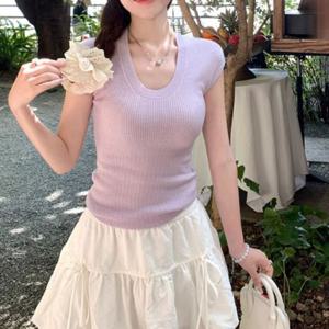 라운드 코지 캡소매 니트탑 JSC-0170