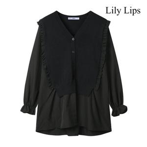 릴리립스  프릴 니트 버튼 밴딩 소매 블라우스 (YL9SH001)