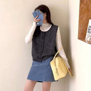 샵앤) 여성 레이스 라운드 단추오픈 레이어드 니트 조끼 21DS-WVS-4894-다크레드