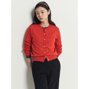 [빈폴레이디스] [Essential] 코튼 혼방 라운드넥 카디건  레드 (BF585AE046)