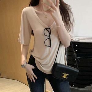 G126889_딥브이넥 데일리스판 부들부들 반팔티셔츠