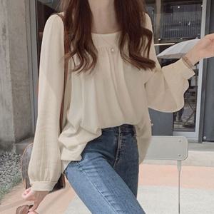 여성 긴팔 상의 쉬폰 스퀘어넥 봄 가을 블라우스