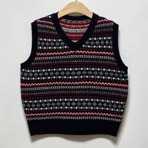 샵앤) 국산 여성 V넥 자가드 레이어드 니트 조끼 21DS-WVS-4993-네이비