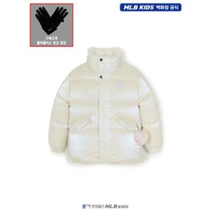 [MLB키즈US] (7FDJB1056-50IVS) [플리스장갑증정] 프리즘 걸스 하트키링 글로시 숏 덕다운 아동패딩