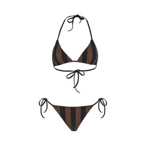 FENDI Brown Reversible Bikini with Adjustable Tie Closure and All Over Stripe Motif in Tech Fabric Stretch Woman FXBA28AT8GF13IZ