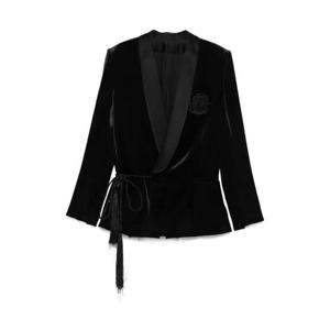 25FW Balmain 벨벳   SATIN SIDE BELTED 자켓 WITH TASSEL FH1SI845MH52EAP