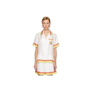 25 FW 카사블랑카 여성 화이트 오렌지 마스코트 실크 트윌 셔츠 252195F109005