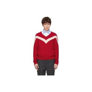 25 FW 발렌티노 남성 레드 울 V로고 리본 스웨터 252476M206002