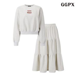 [GGPX]기모 크롭 레터링 티셔츠 캉캉 스커트 셋업 (GPDOW010D)