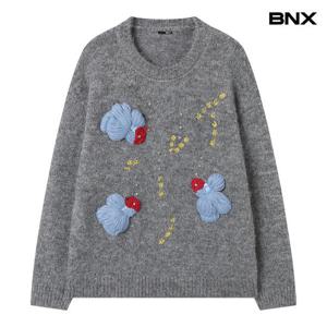 [비엔엑스]윈터 자수 라운드 긴팔 니트 (BX4KP035L0)