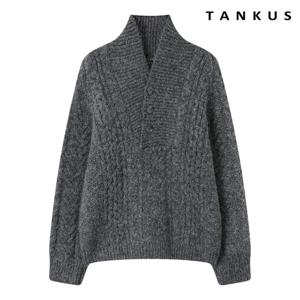 [탱커스]V넥 반버튼 꽈배기 오버핏 긴팔 니트 (TX4KP030L0)