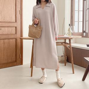 [올리비에스클로젯] 옆슬릿 카라 루즈핏 원피스_O2412OP112D