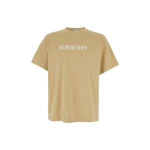 BURBERRY 코튼 맨 앞에 로고가 새겨진 베이지 크루넥 티셔츠 8122390B8626