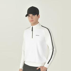 [헤지스골프]화이트 남성 우븐 하이브리드 쿼터집 니트(HUSW5D714OW)