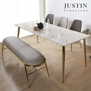 [저스틴퍼니처]브런치 6인 골드 대리석 식탁 세트(의자3+벤치1)