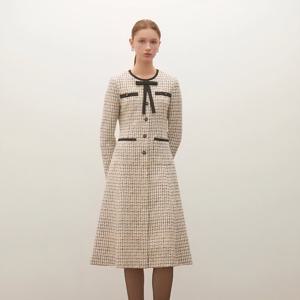 [샤틴]배색 리본 트위드 원피스/S254B607