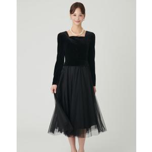 [샤틴]샤 배색 벨벳 원피스/S244B655