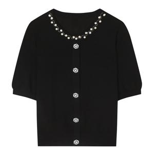 [베스띠벨리]진주 큐빅 장식 반팔 니트 BJUCH2958 B