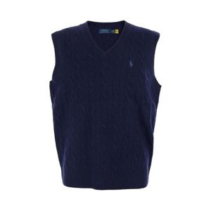 POLO RALPH LAUREN Blue Vest with V Neck and Pony Embroidery on the Front in Wool and Cashmere Man 710974166001