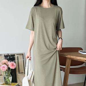 샵앤) H라인 국산 여성 반팔 롱 원피스 ARA-WDR-3159-카키