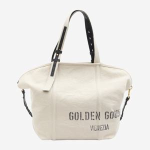 골든구스 블랙 가죽 트림 캔버스 쇼핑백 GWA00694 A000680 1510