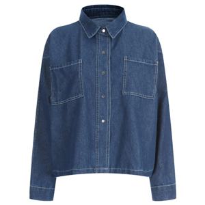 샵앤) 여성 카라넥 크롭 가오리핏 언발 남방 데님 셔츠 JVL-WBL-20280-진청