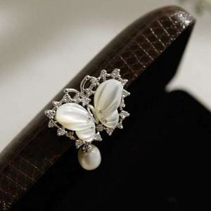 바이데이지 드롭 진주 큐빅 자개 나비 브로치 Bb0411