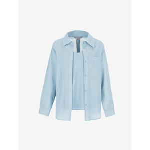 [숲]뒷 포인트 끈나시 세트 시스루 긴팔 셔츠 SB4TX31