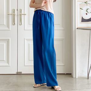 샵앤) 국산 여성 리본 허리밴딩 와이드 통 린넨 팬츠 SML-WPT-4433-인디고B