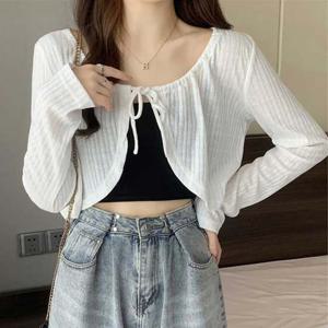 샵앤) 여성 리본끈 골지 크롭 볼레로 가디건 WON-WCD-WFGB9L7