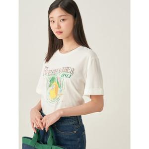 [빈폴레이디스] 레몬 모티브 오버핏 반소매 티셔츠  화이트 (BF5742C071)