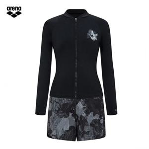 아레나 피오니 A5BL1PS10 BLK (주머니백 증정) 여성비치 브라컵내장 집업래쉬가드  반바지 2PCS 세트수영복