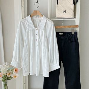 샵앤) 여성 카라넥 플리츠 주름 6부 핀소매 블라우스 DGB-WBL-4746-아이보리