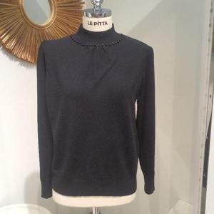 르피타 HC06 얇은 넥진주 반목 포인트 니트(블랙) L254BSWA11