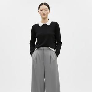 샵앤) 여성 배색 카라넥 레이어드 디자인 긴팔 니트 티셔츠 BOM-WKN-20831-블랙