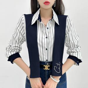[금찌]금찌 캣 가디건 스트라이프 셔츠 ST7808B