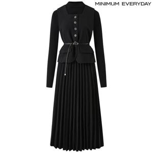 [미니멈][미니멈 에브리데이]벨티드 버튼 베스트 플리츠 원피스 셋업 (EB4OW011D)