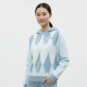 샵앤) 여성 아가일패턴 골프 방한 후드 니트 티셔츠 LB-WKN-20889-블루