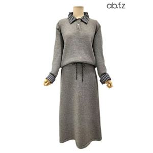 [에이비에프지]체크 패턴 남방 레이어드 스타일 투피스 니트 원피스 APA1HO33A