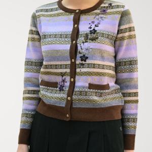 [비꼴리끄(여성)]캐시 울 자가드 조직 라운드 가디건 B254KC1010